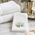 White Lotus Fingertip Towel, Botanical Guest Bath Decor, Spa Floral Accent, Wellness Gift