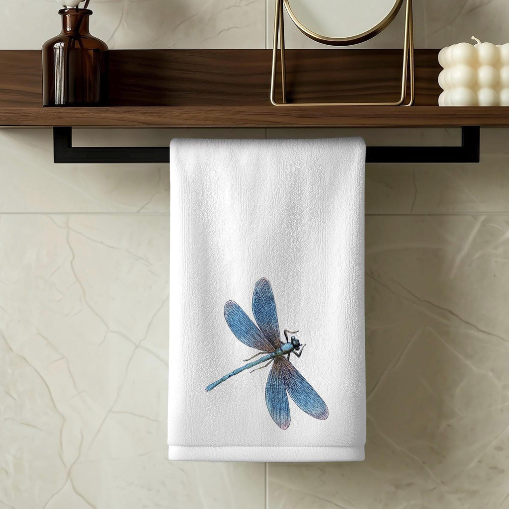 Dragonfly Fingertip Towel, Blue Guest Bath Decor, Nature Powder Room Hand Towel