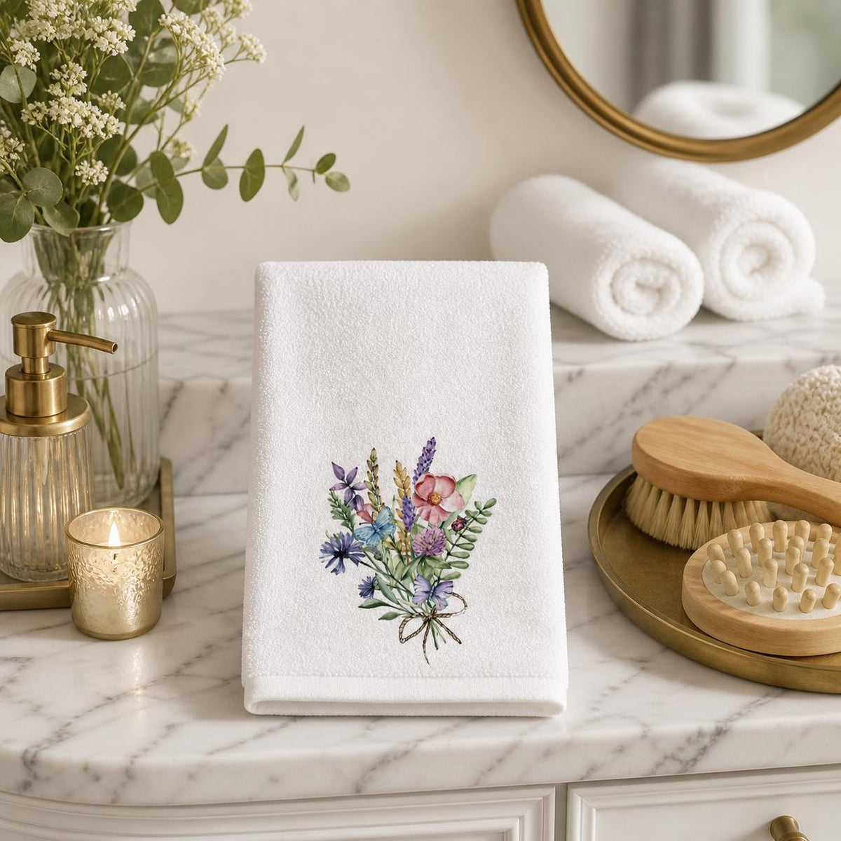 Wildflower Fingertip Towel, Floral Guest Bath Decor, Botanical Powder Room Linen