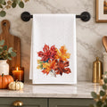 Waffle Kitchen Towel, White Microfiber Maple Leaf Fall Tea