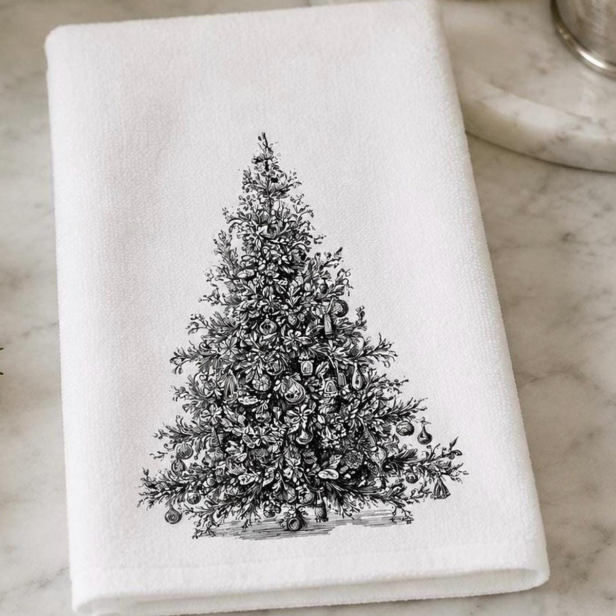 Christmas Hand Towel, Black And White Tree Art, 15 × 25-Inch Powder Room Decor