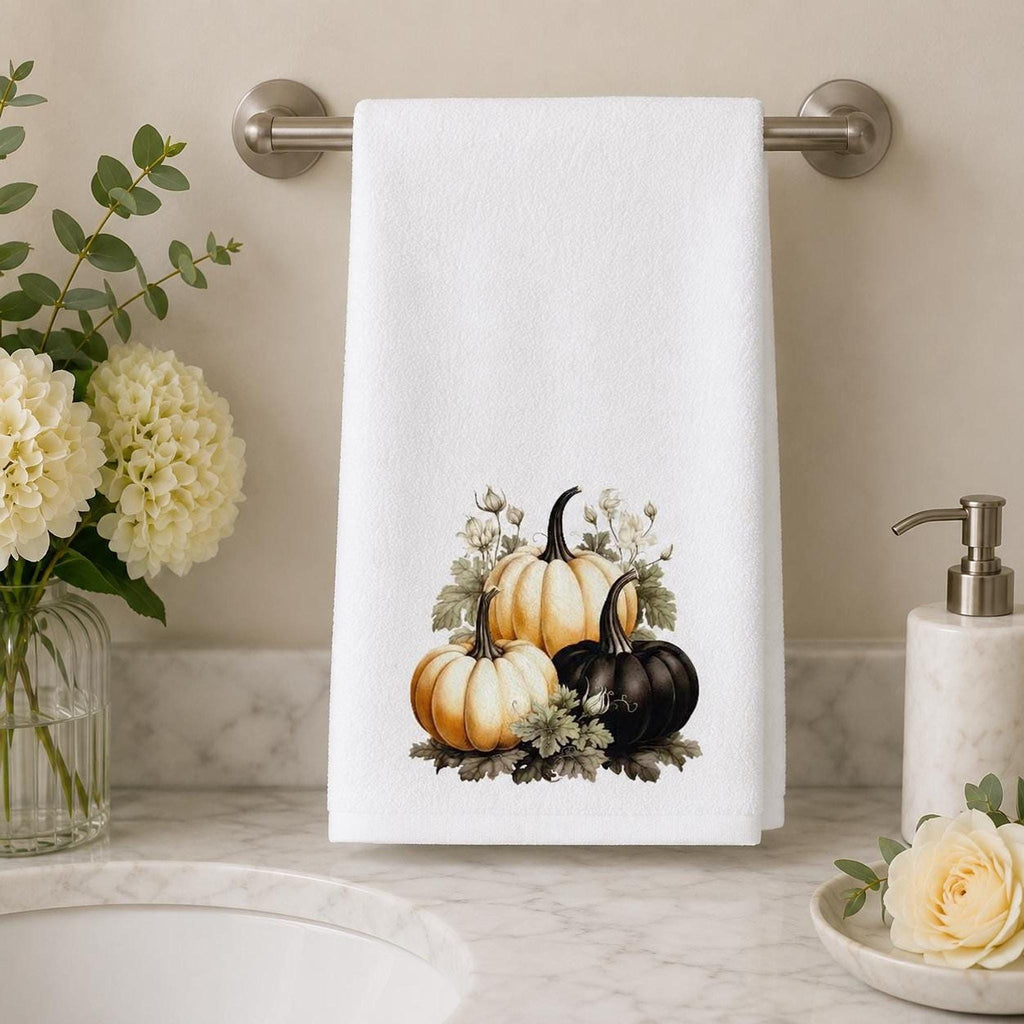 Black Pumpkin Hand Towel, 15 × 25 Inch Sheared Polyester Front, Cotton Terrycloth Back