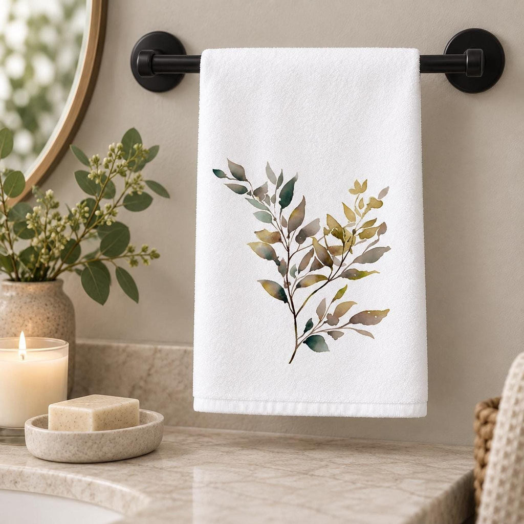 Botanical Towel, White Cotton Terrycloth Guest Bathroom Accent