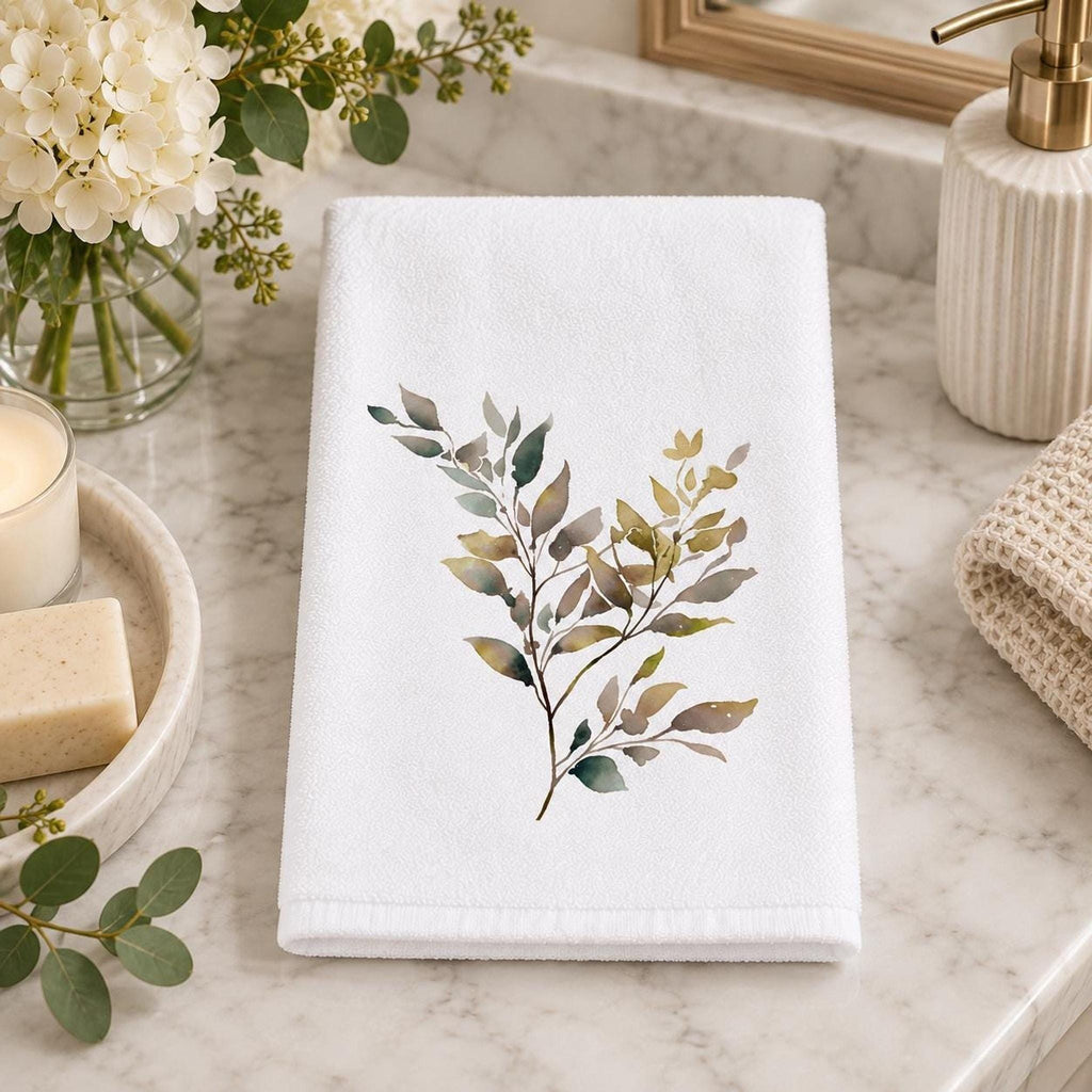 Botanical Towel, White Cotton Terrycloth Guest Bathroom Accent
