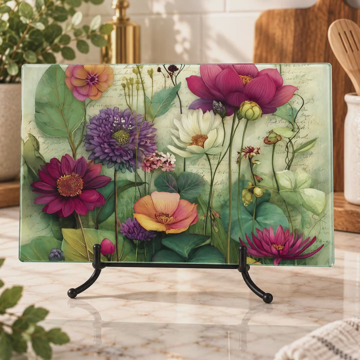 Floral Glass Cutting Board & Botanical Serving Board