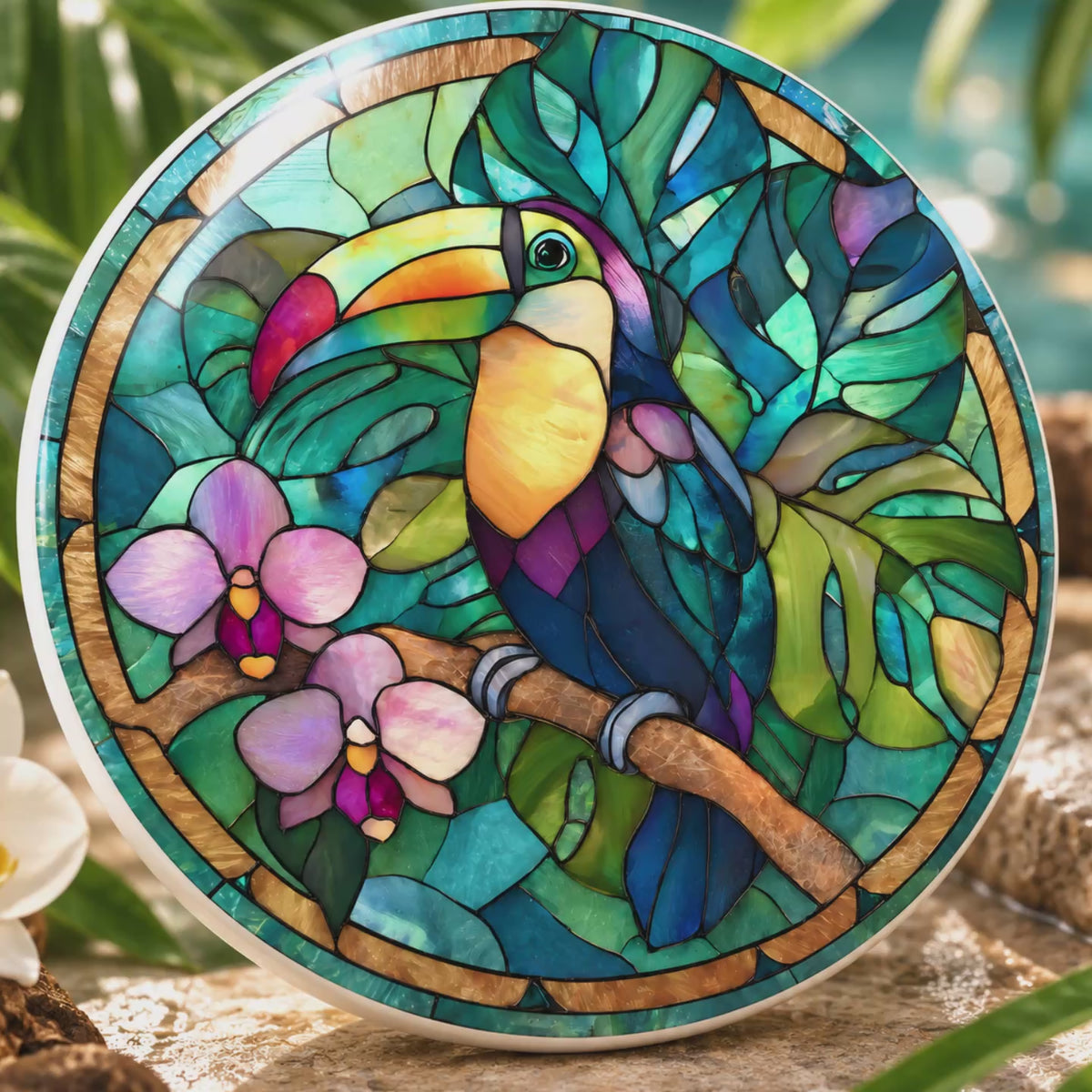 Toucan Ceramic Coaster – Tropical Orchid Jungle Design