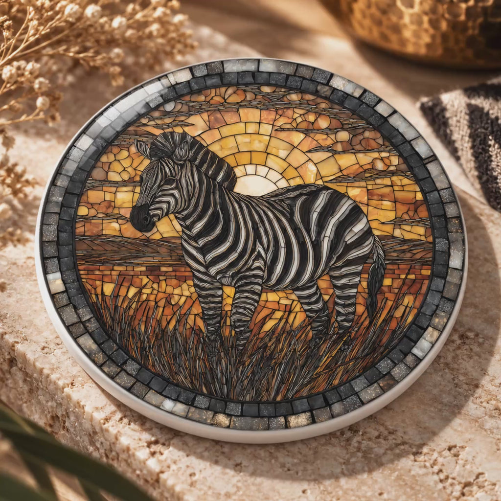 Zebra Ceramic Coaster – African Safari Sunset Design