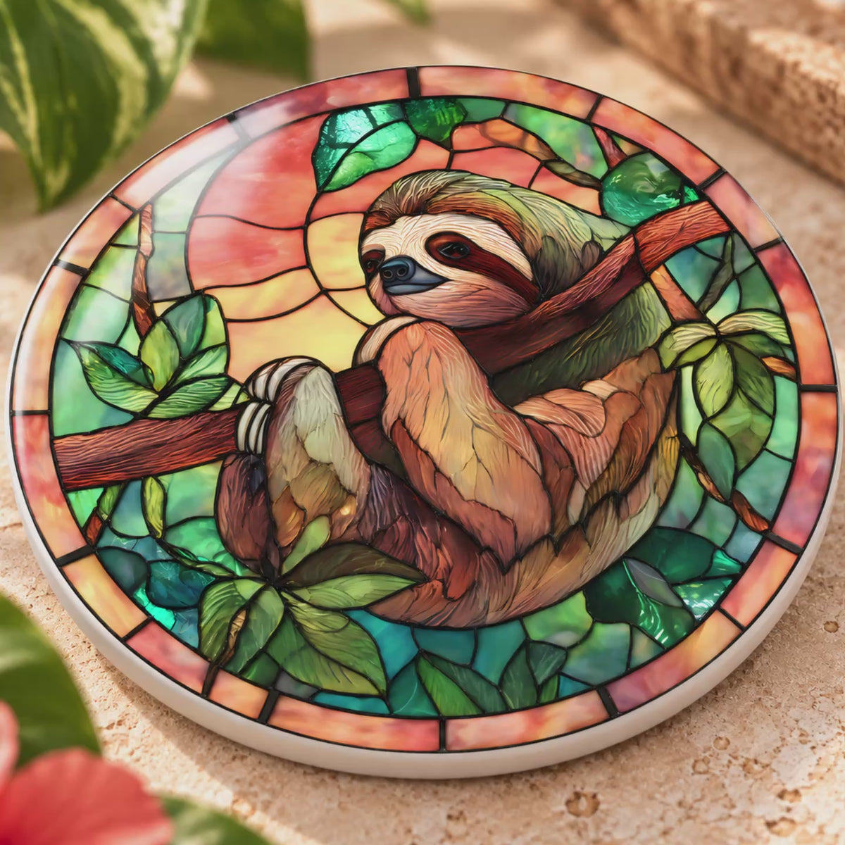 Sloth Ceramic Coaster – Tropical Jungle Design